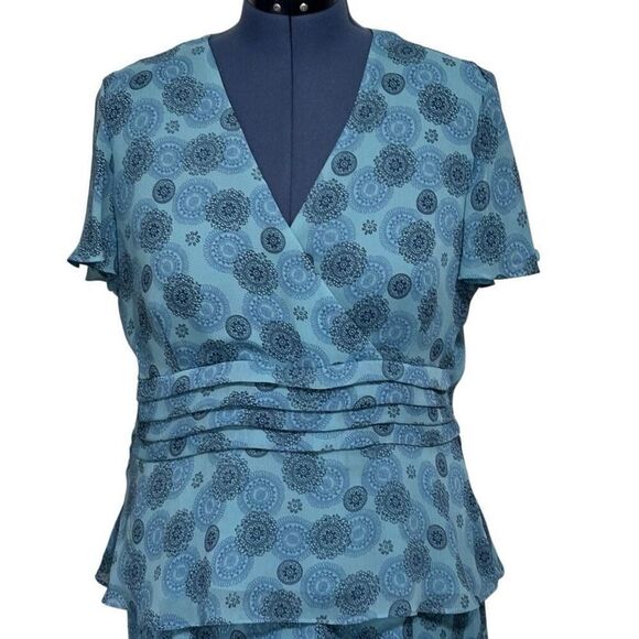 Vintage Studio 1 Two Piece Set Women's 18 Blue Blouse & Skirt Surplice Chiffon - Picture 3 of 15